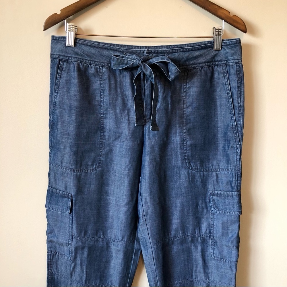 Lord & Taylor Tencel Cargo Pants Womens Small Blue Drawstring Utility Crop Ankle - Picture 4 of 11